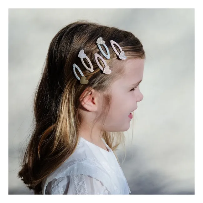 Lot 5 Mini Barrettes Cœur Pailleté | Rose