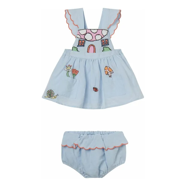 Conjunto de vestido y bloomer de lino | Vaquero