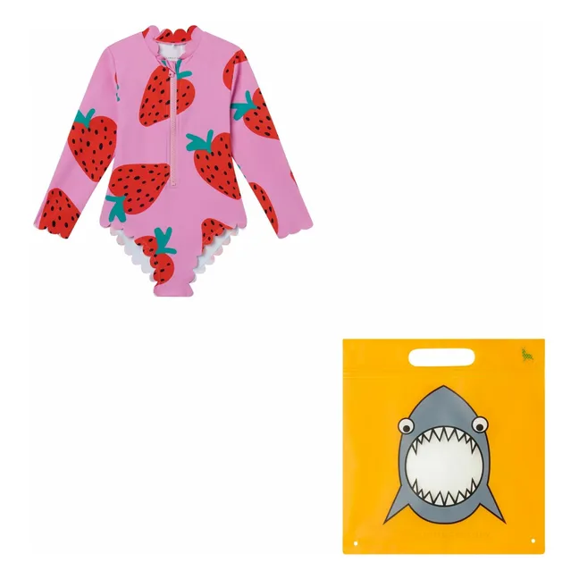 Maillot de Bain Manches Longues Fraises | Rose