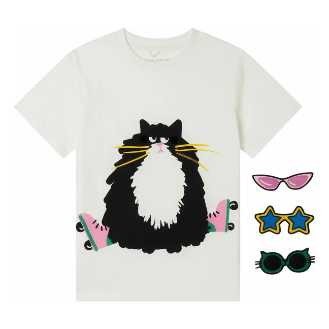 Maglietta con gatto e occhiali | Bianco