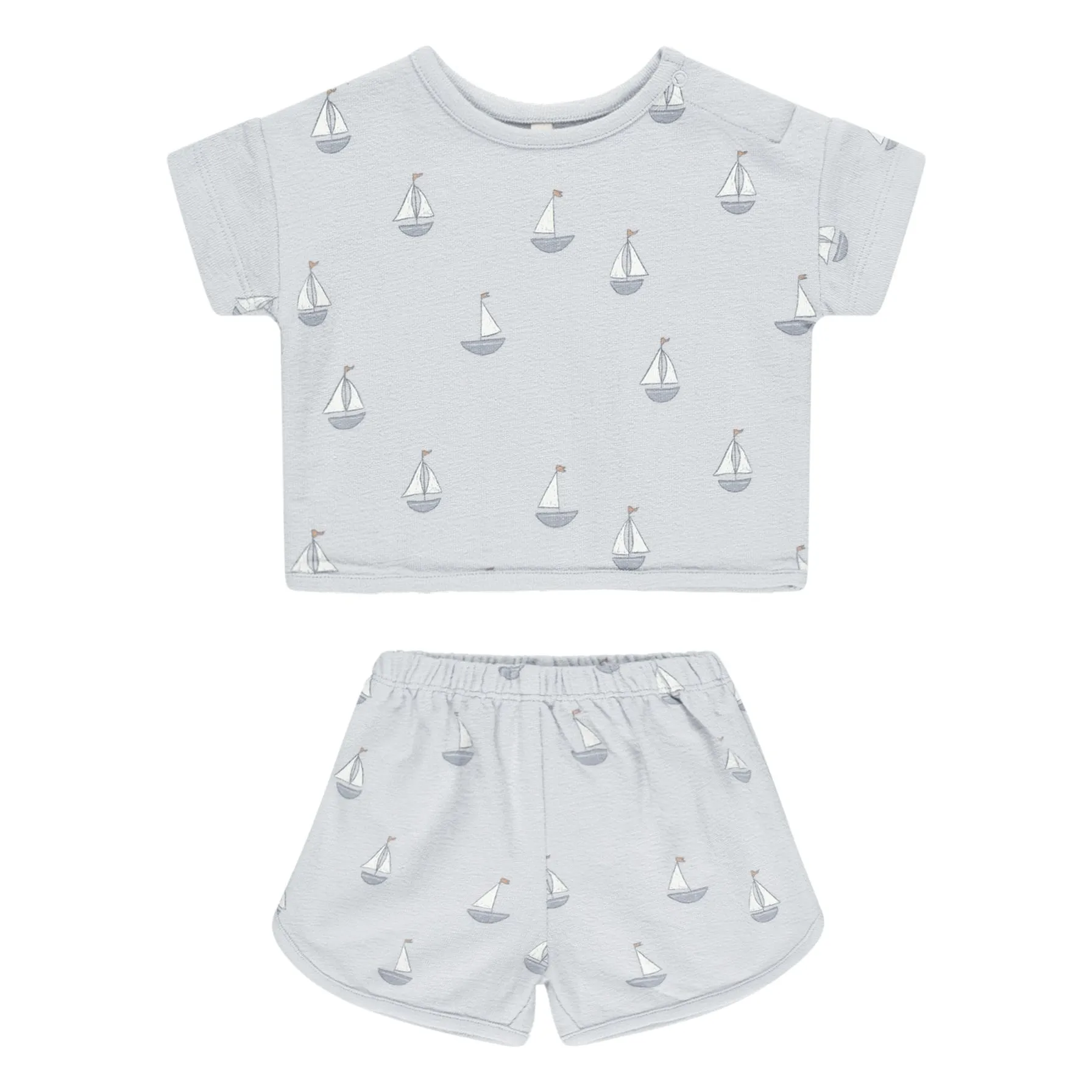 Quincy Mae Grey Blue Sailboat T-Shirt And Short Set