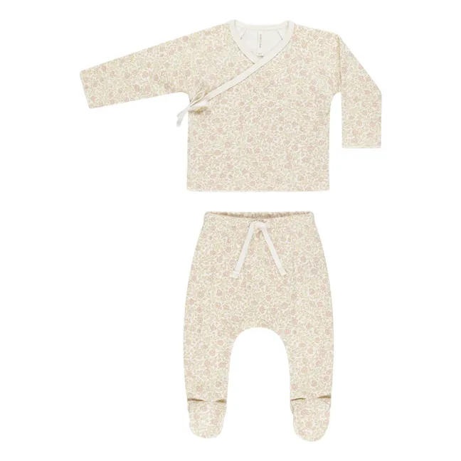 Set aus gekreuztem T-Shirt und Fußhose | Elfenbeinfarben