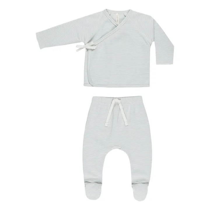 Ensemble T-shirt Croisé et Pantalon Pieds | Bleu gris- Image produit n°0