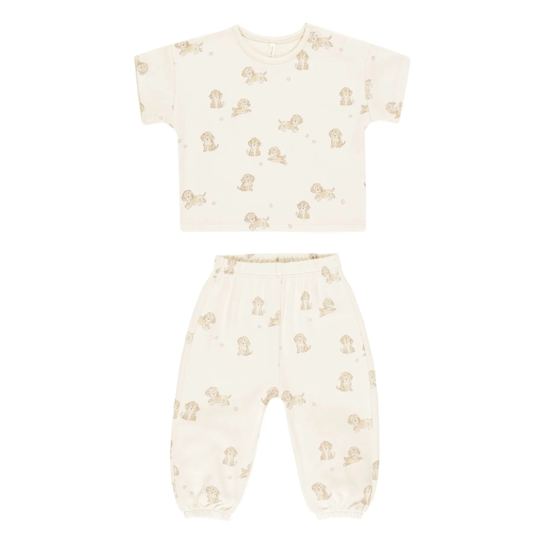 Quincy Mae Ecru T-Shirt And Pants Set