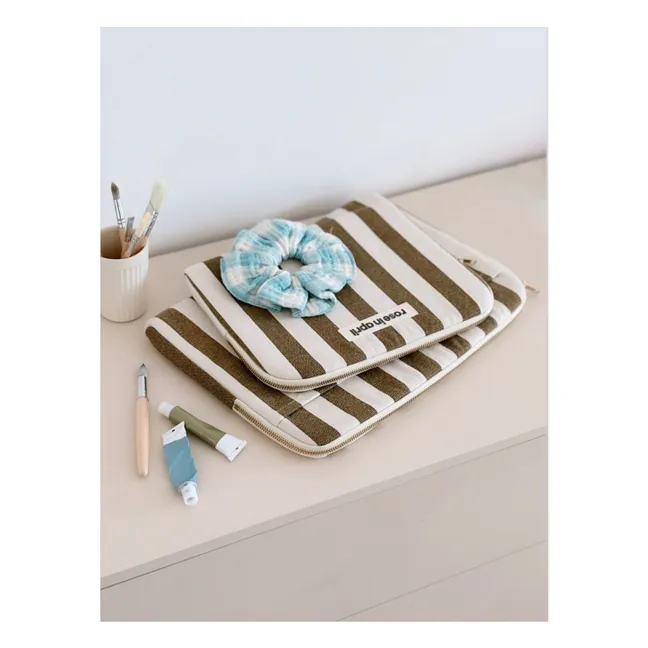 Housse d'ordinateur Octave rayée | Olive