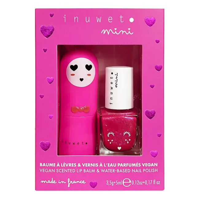 Set di balsamo per labbra all'acqua di rose e smalto per unghie 