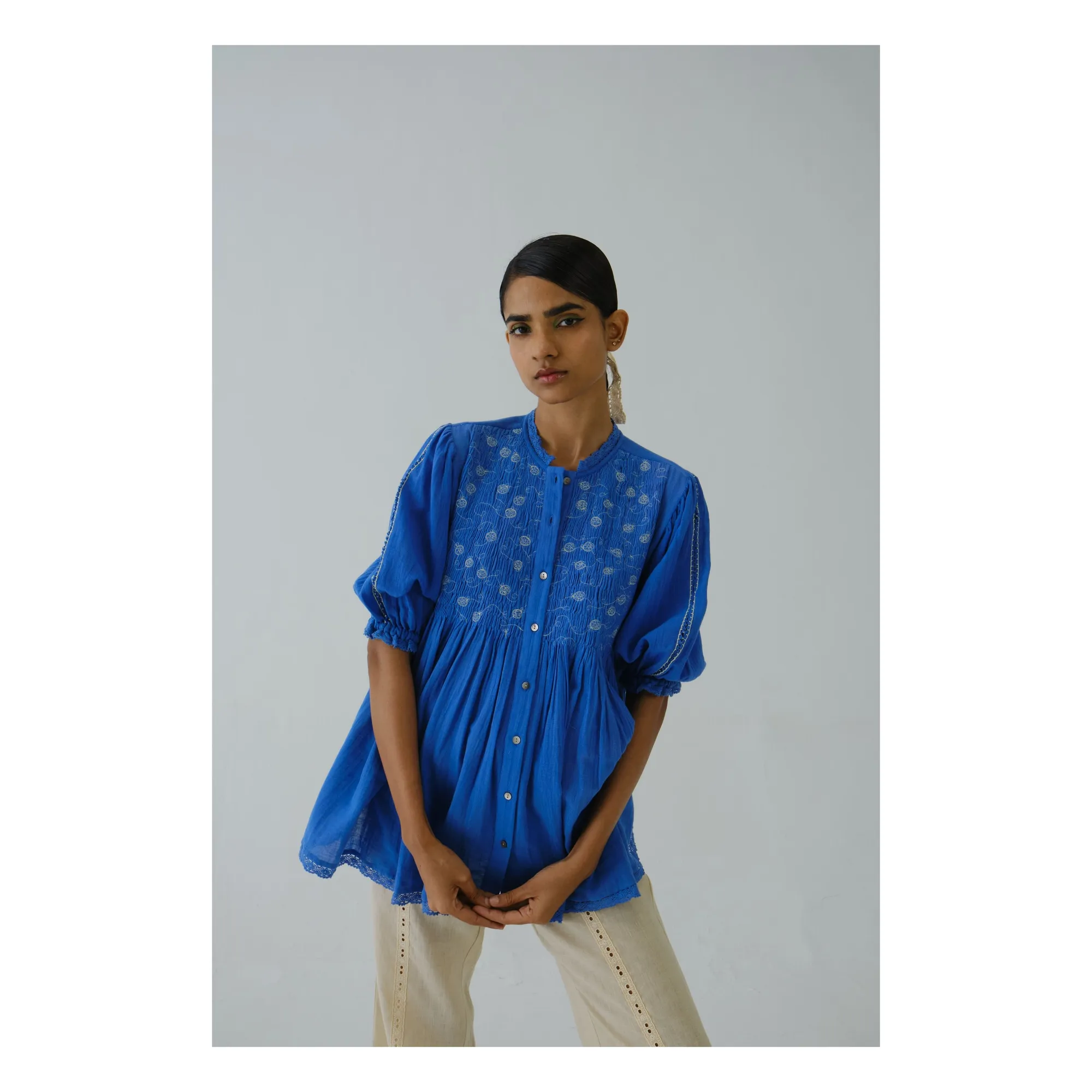 Cord Electric Blue Nova Embroidered Blouse