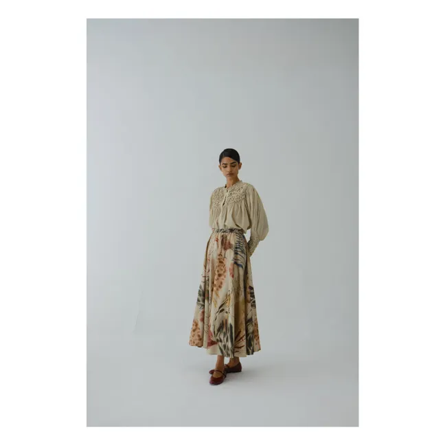Circle Abstract Satin and Cotton Skirt | Ecru