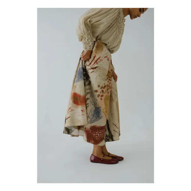 Circle Abstract Satin and Cotton Skirt | Ecru