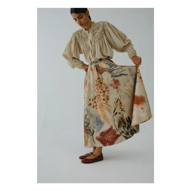 Circle Abstract Satin and Cotton Skirt | Ecru