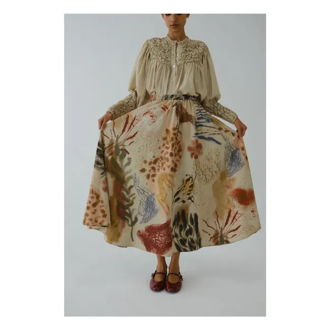 Circle Abstract Satin and Cotton Skirt | Ecru