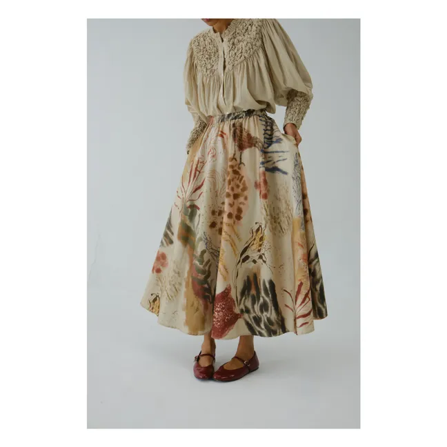 Circle Abstract Satin and Cotton Skirt | Ecru