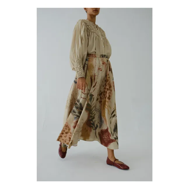 Circle Abstract Satin and Cotton Skirt | Ecru