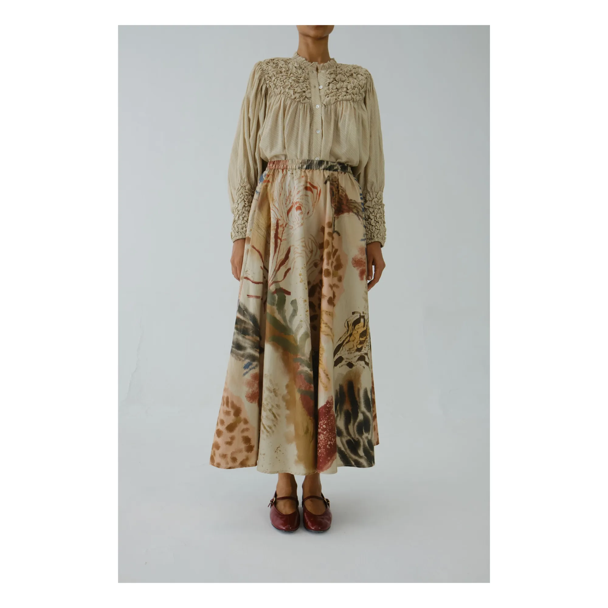 Cord Ecru Circle Abstract Satin And Cotton Skirt