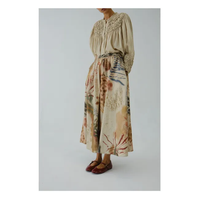 Circle Abstract Satin and Cotton Skirt | Ecru