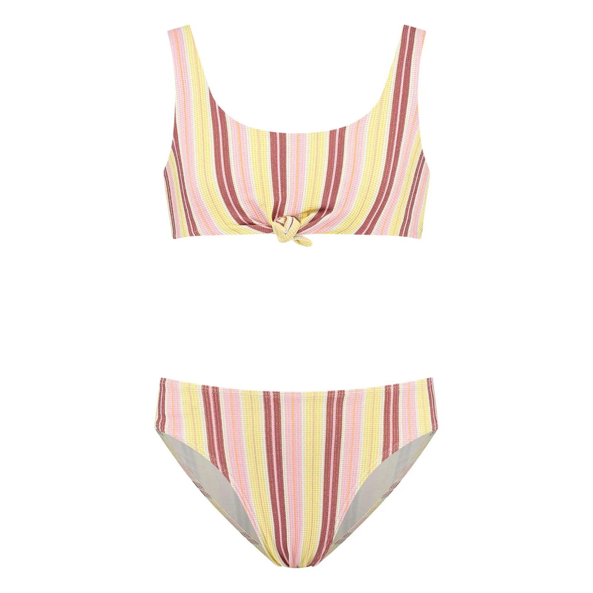 Beachlife Pale Yellow 2 Piece Swimsuit Ruffled Stripes