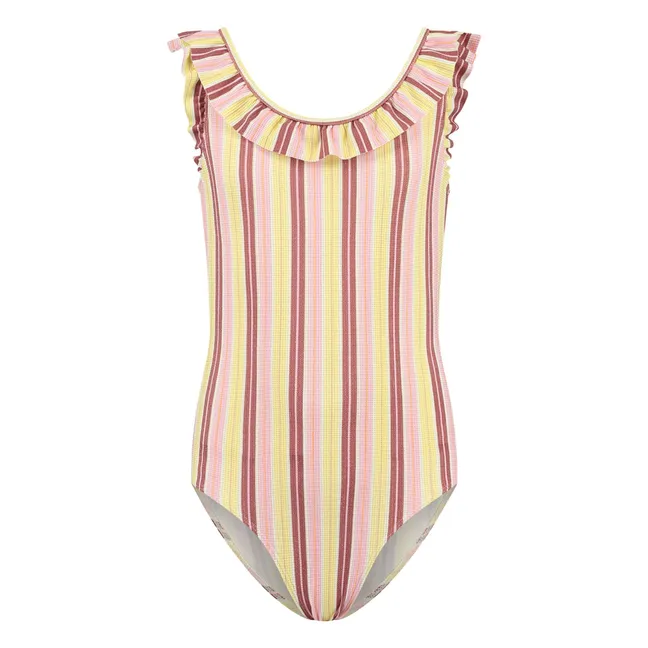 Maillot de Bain Volants Rayé | Jaune pâle