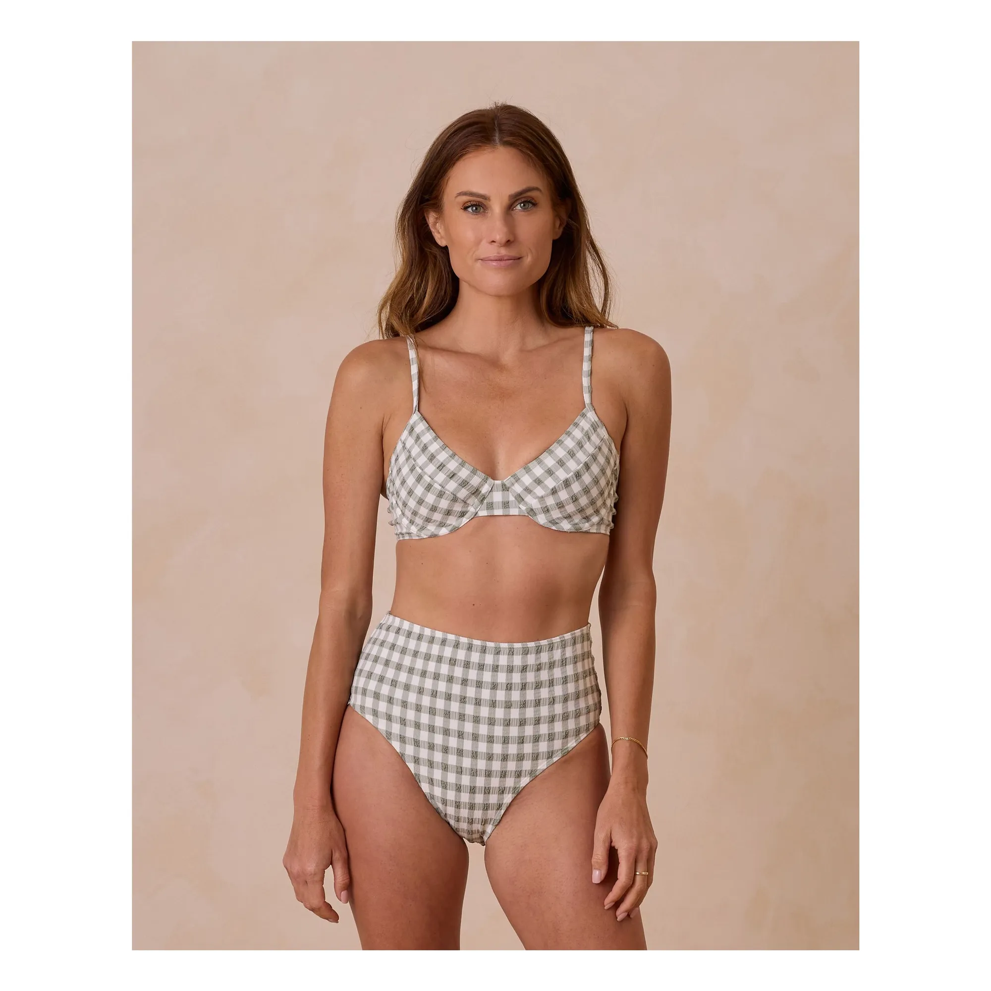 Rylee + Cru Sage Vichy Jersey Top Recycled Fibers