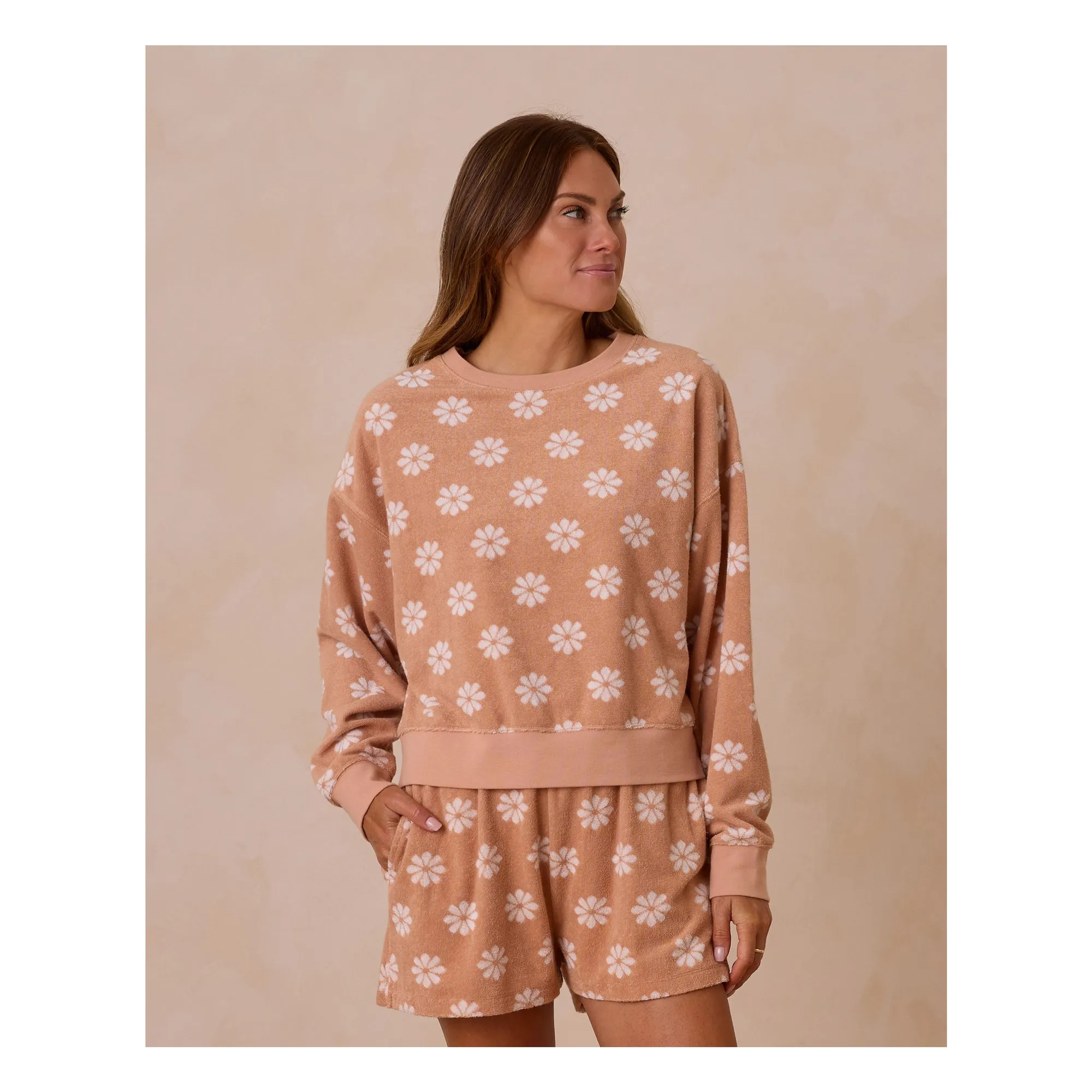 Rylee + Cru Orange Floral Terry Sweat