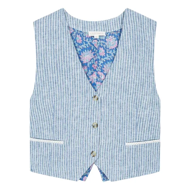 Veste Sans Manches Franckie Rayures Lin et Coton - Collection Femme | Bleu