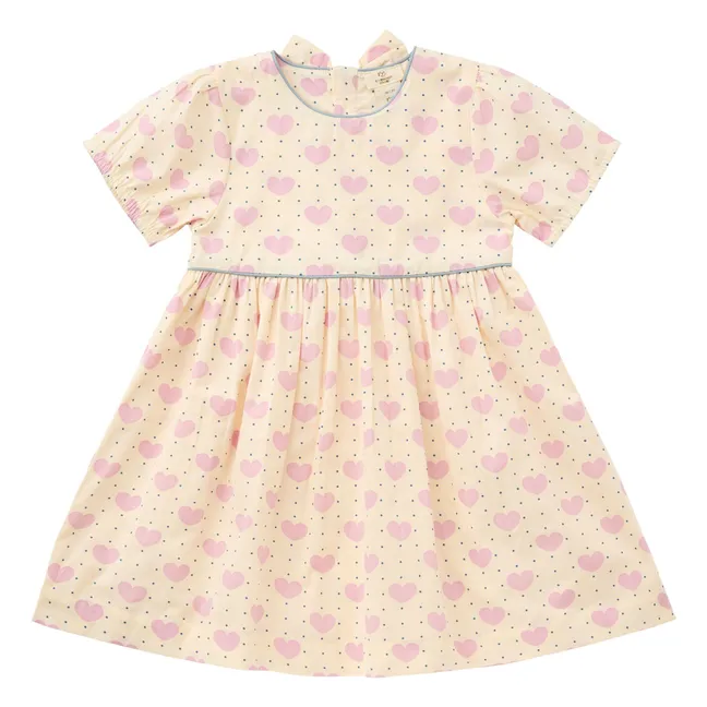 Vestido Dots Hearts de algodón orgánico | Rosa Pálido