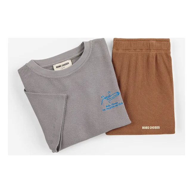 Set di maglietta e pantaloncini in cotone organico Reading Crocodile | Marrone