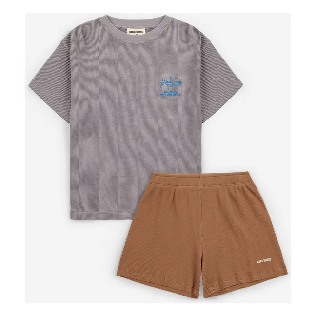 Set di maglietta e pantaloncini in cotone organico Reading Crocodile | Marrone