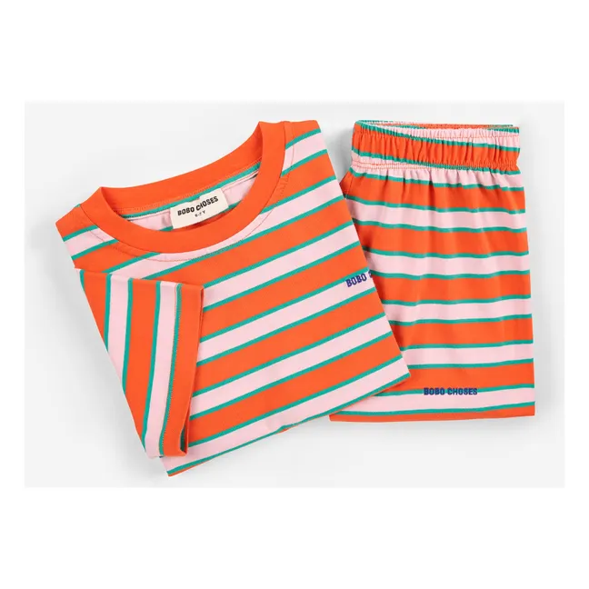 Set di T-shirt e pantaloncini a righe in cotone biologico | Rosso