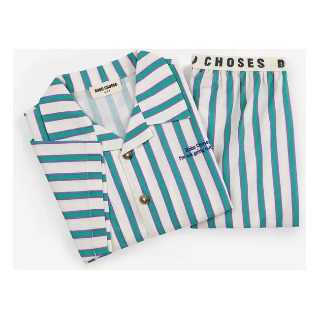 Set di camicia e pantaloncini in cotone biologico a righe | Verde