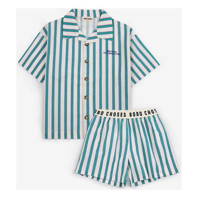 Set di camicia e pantaloncini in cotone biologico a righe | Verde