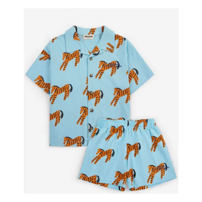 Set camicia e pantaloncini Zebra in cotone biologico | Azzurro