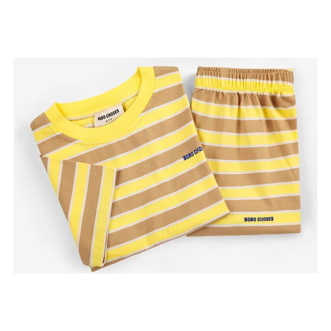 Set di T-shirt e pantaloncini a righe in cotone biologico | Giallo