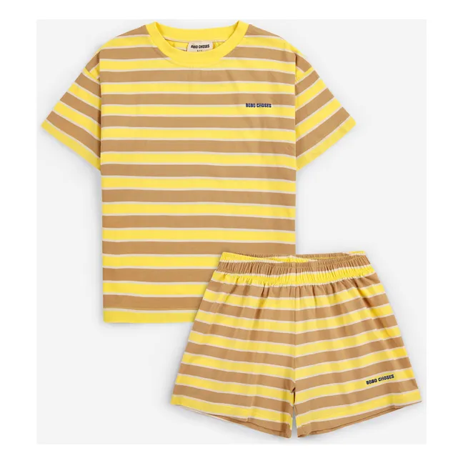 Set di T-shirt e pantaloncini a righe in cotone biologico | Giallo