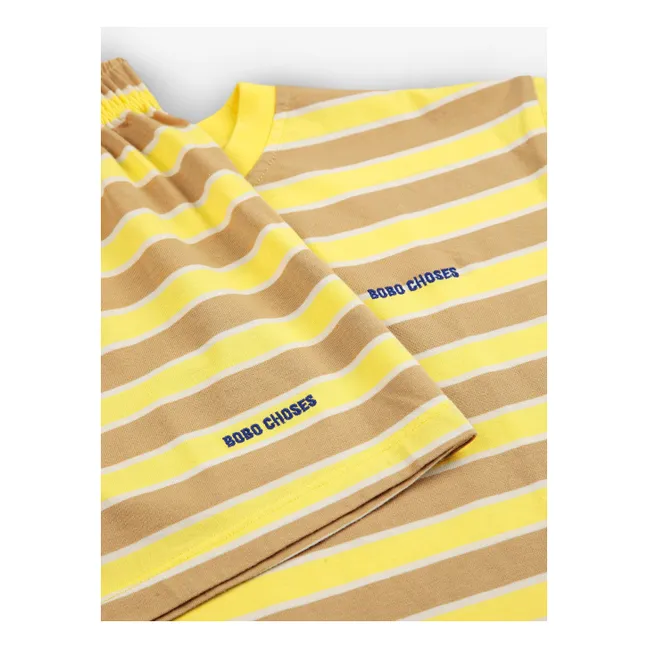 Set di T-shirt e pantaloncini a righe in cotone biologico | Giallo