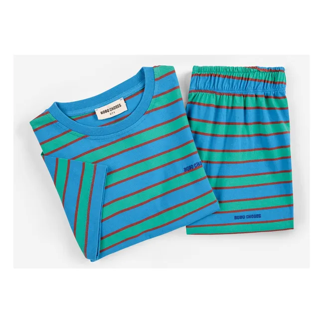 Set di T-shirt e pantaloncini a righe in cotone biologico | Blu