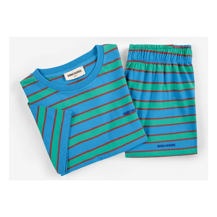 Ensemble T-shirt et Short Rayé Coton Bio | Bleu- Image produit n°3