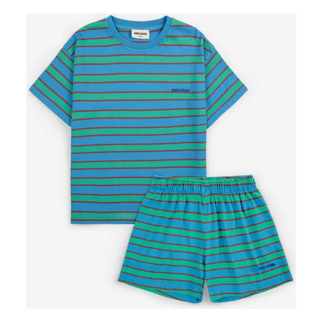 Set di T-shirt e pantaloncini a righe in cotone biologico | Blu