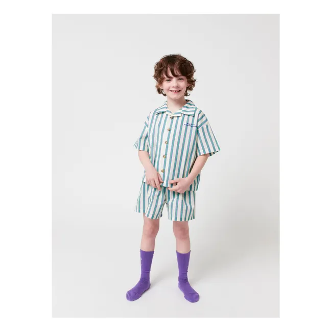 Set di camicia e pantaloncini in cotone biologico a righe | Verde