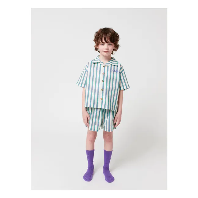 Set di camicia e pantaloncini in cotone biologico a righe | Verde