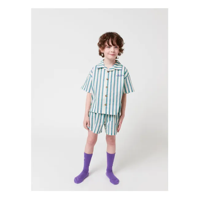 Conjunto de camisa y pantalón corto de algodón orgánico a rayas | Verde