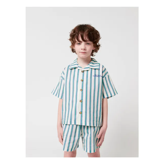 Set di camicia e pantaloncini in cotone biologico a righe | Verde