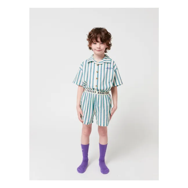 Set di camicia e pantaloncini in cotone biologico a righe | Verde