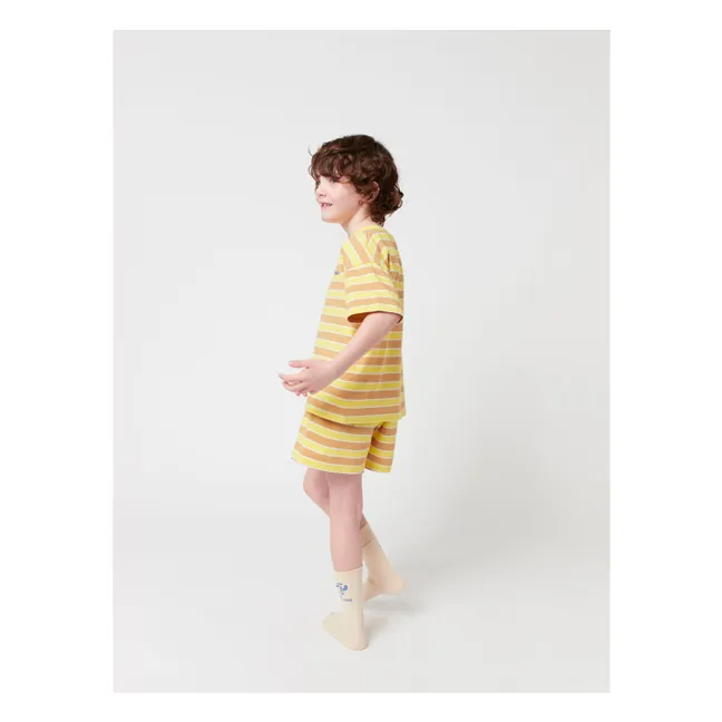 Set di T-shirt e pantaloncini a righe in cotone biologico | Giallo