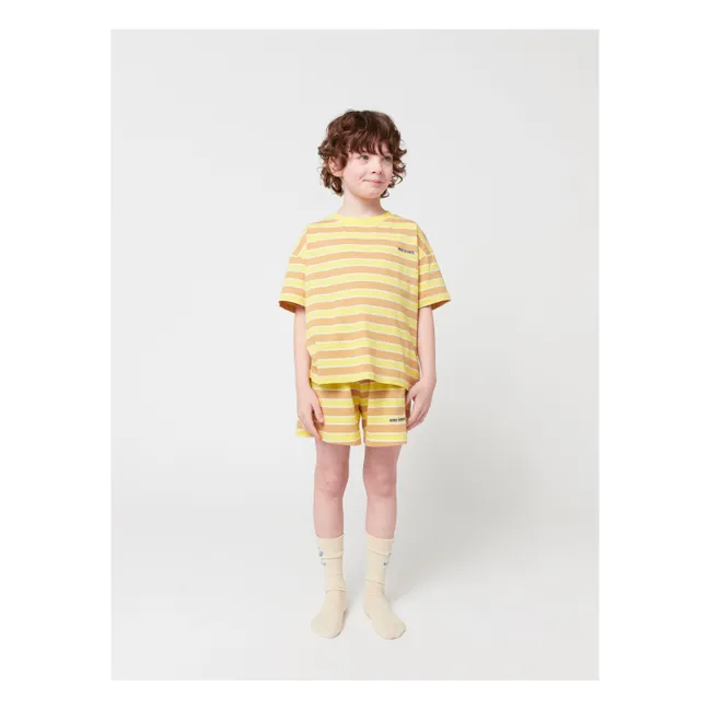 Set di T-shirt e pantaloncini a righe in cotone biologico | Giallo