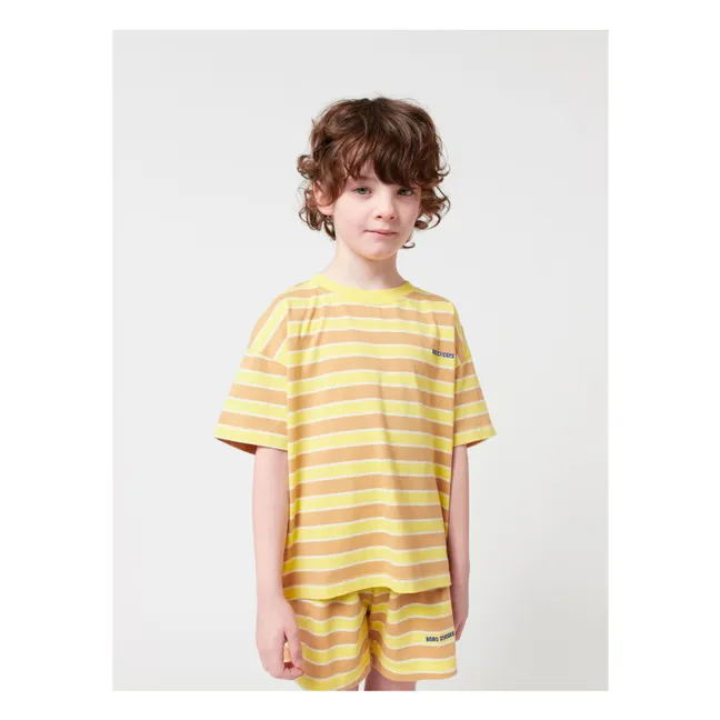 Set di T-shirt e pantaloncini a righe in cotone biologico | Giallo