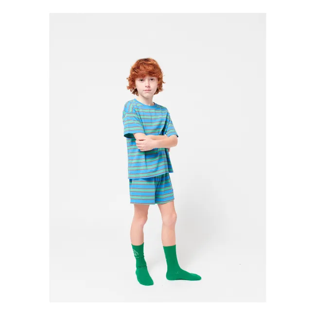 Set di T-shirt e pantaloncini a righe in cotone biologico | Blu