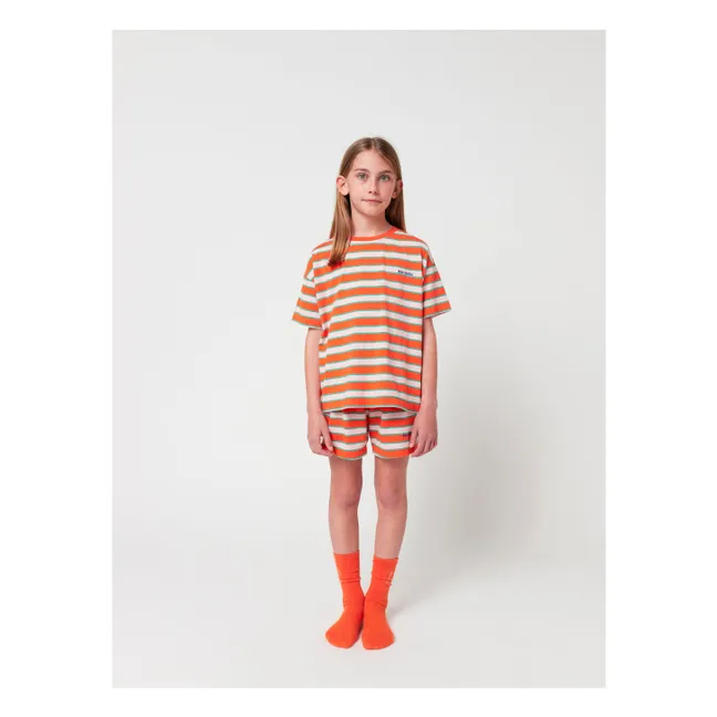 Set di T-shirt e pantaloncini a righe in cotone biologico | Rosso