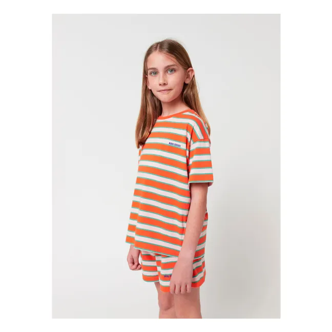 Set di T-shirt e pantaloncini a righe in cotone biologico | Rosso