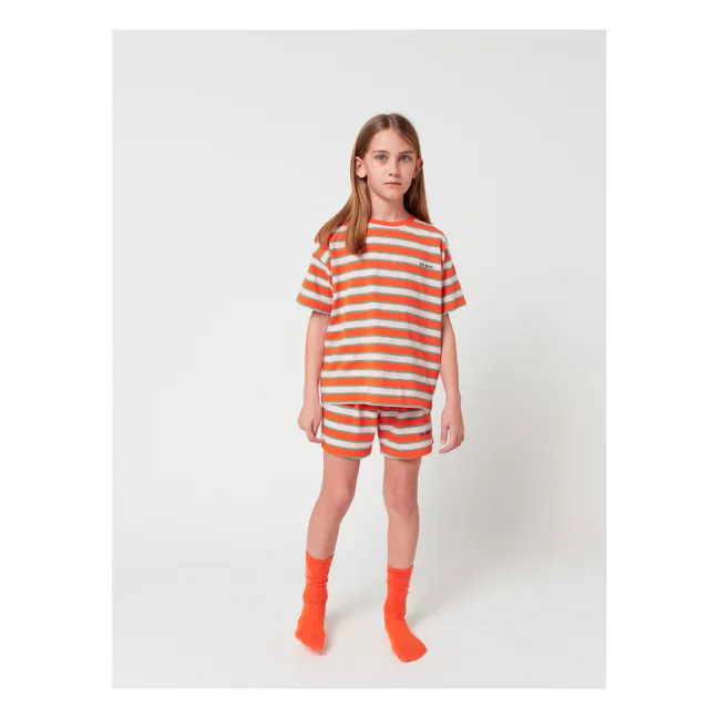 Set di T-shirt e pantaloncini a righe in cotone biologico | Rosso