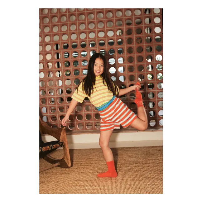Organic cotton striped T-shirt and shorts set | Red